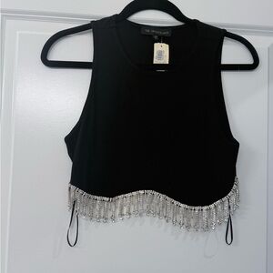 The Vintage Shop Black Crop Top with Silver Fringe